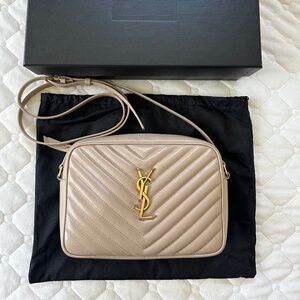 YSL Saint Laurent Lou Quilted Calfskin Leather Dark Beige Camera Bag